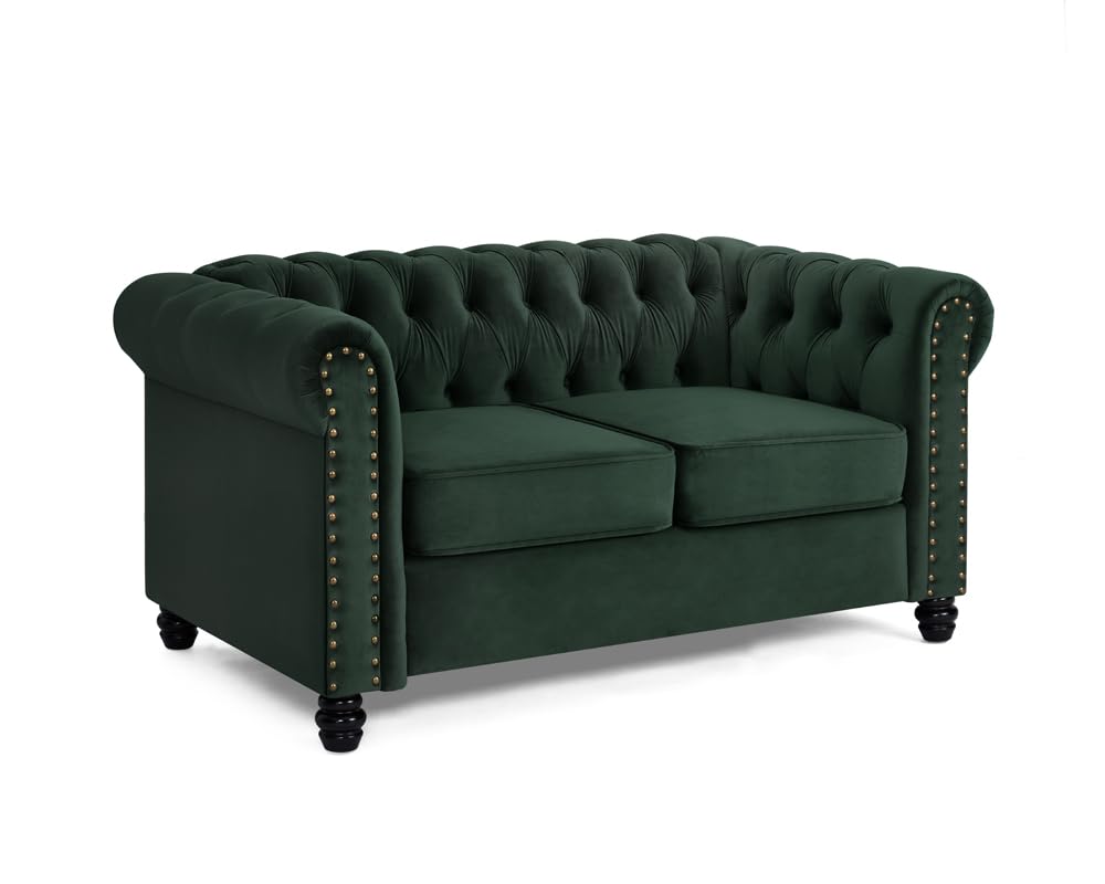 Home Detail Chesterfield Sofa Velvet Upholstered Couch in 2 Seater or 3 Seater Fabric Sofa in Grey, Blue, Black, Green, Gold (3 Seater, Grey)