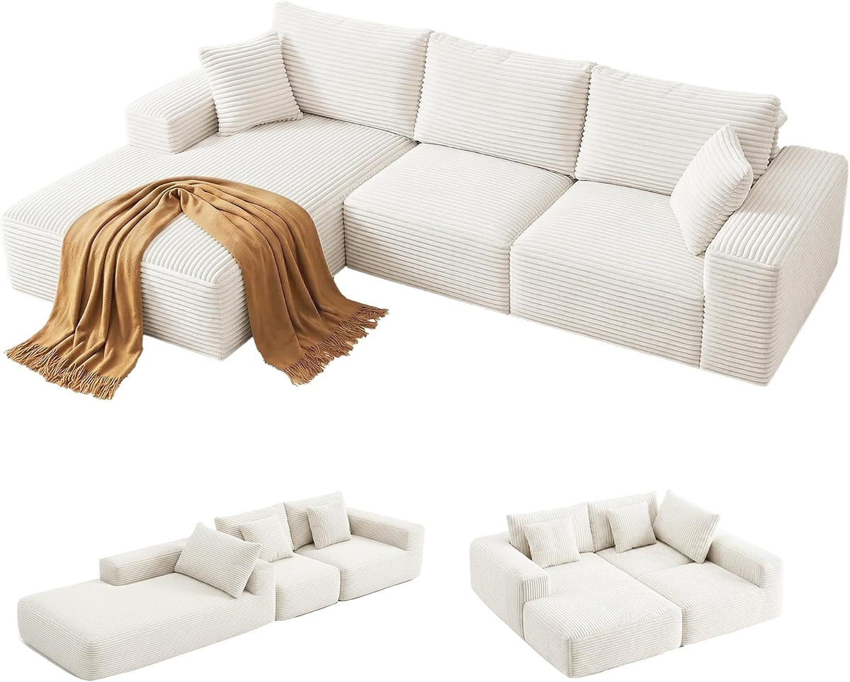 Artiss Modular 3 Seater Sofa L-Shaped White