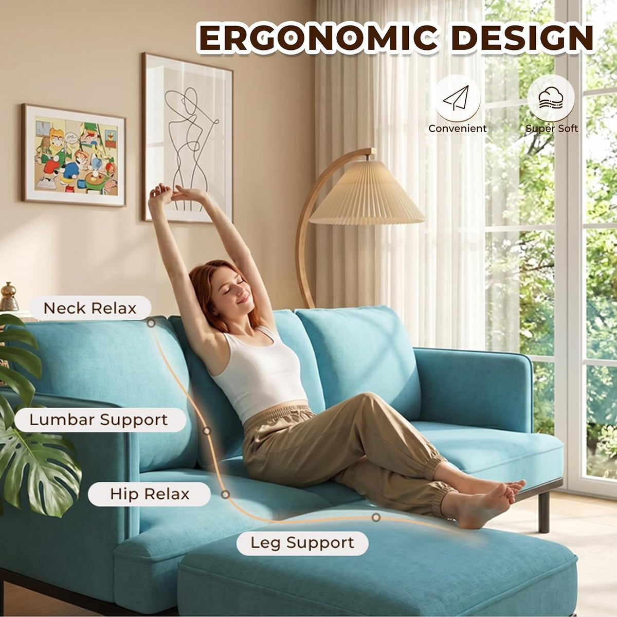 3 Seater Sofa Bed with Ottoman,191cm Modular Sofa