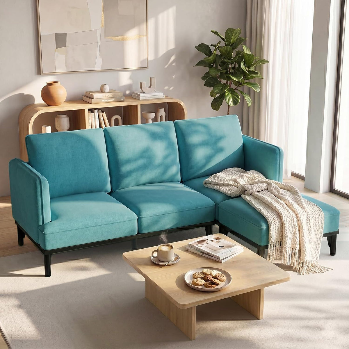 3 Seater Sofa Bed with Ottoman,191cm Modular Sofa