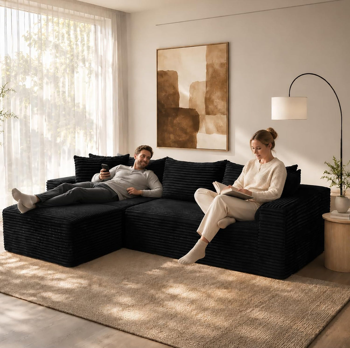 108" Cloud Sectional Couch with L-Shape Chaise,4 Seat Modern Modular Sofa with Deep Seat,Upholstered Couches with Throw Pillows,No Assembly Required Boneless Sofa for Living Room Apartment