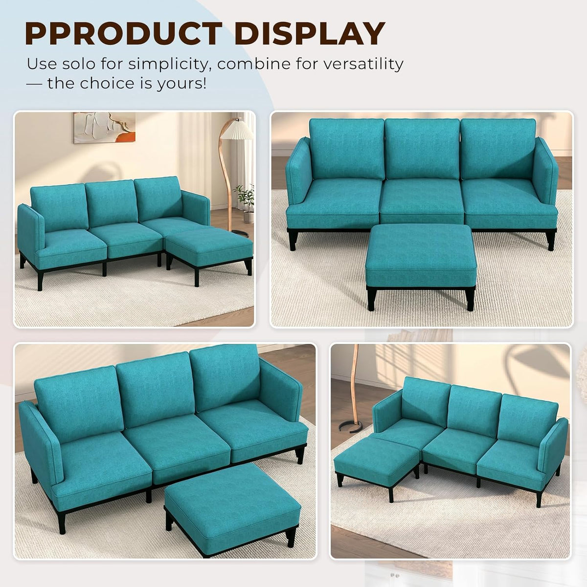 3 Seater Sofa Bed with Ottoman,191cm Modular Sofa