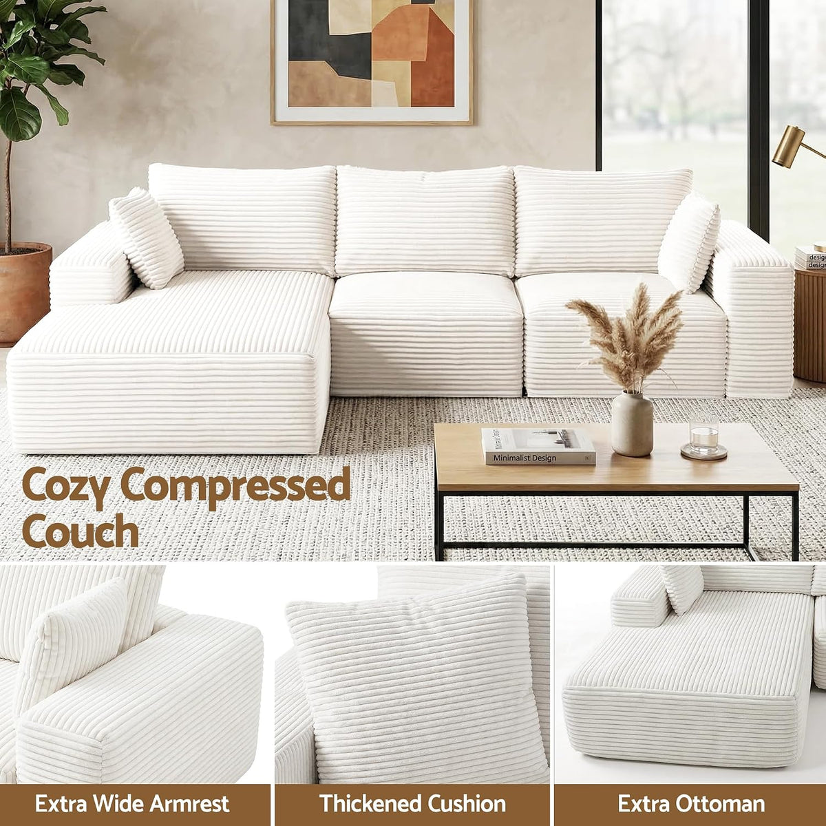 Artiss Modular 3 Seater Sofa L-Shaped White