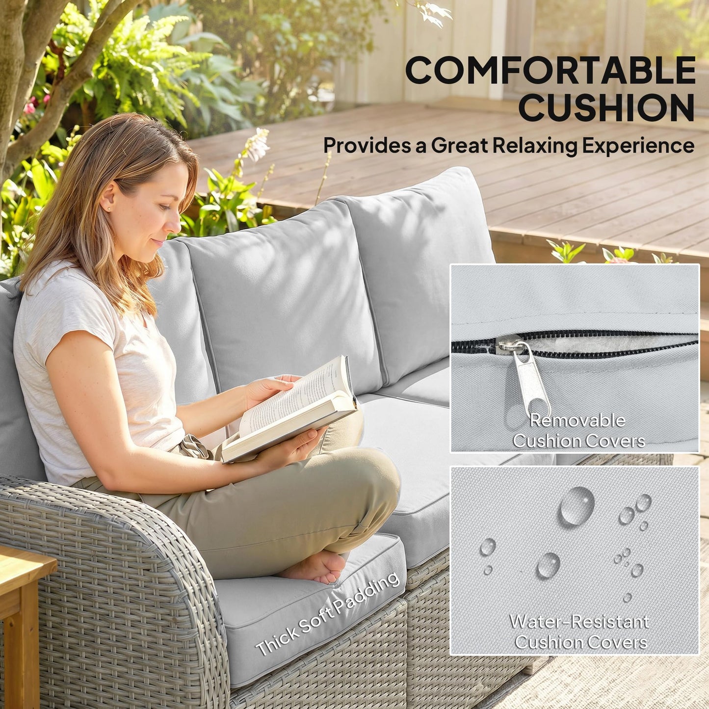 7 Seater Rattan Garden Furniture Set with Reclining Chairs, Footstools & Coffee Table