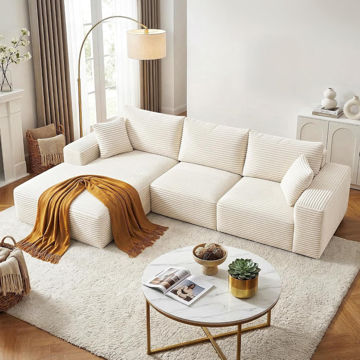 Artiss Modular 3 Seater Sofa L-Shaped White